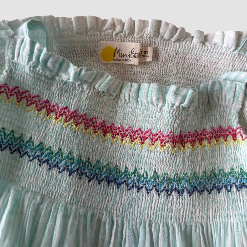 Mini Boden Smocked Stripe Llama Appliqué Dress, Size 7-8 - Picture 9 of 9